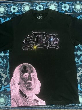 SDL Black Men's Graphic Tee with Pink Print